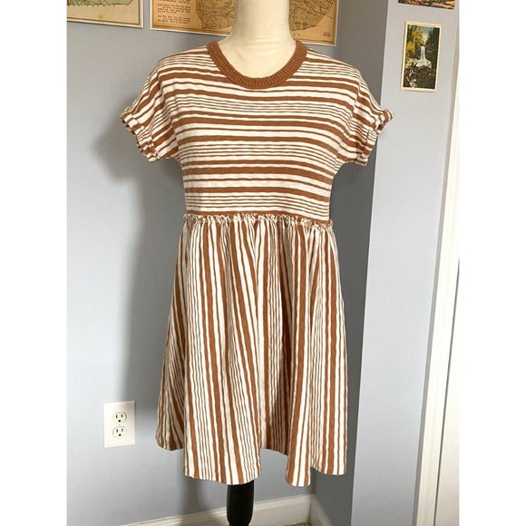 American Eagle Short Sleeve Mini Dress Brown And White Stripes XS - Picture 1 of 4
